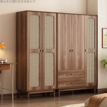 新中式衣柜卧室家用藤编门实木色衣橱收纳储物柜小户型多层大容量