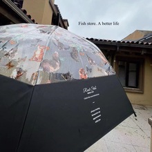 现货批发小红书日式猫咪透明伞全自动长柄伞彩色塑料伞雨伞自动伞