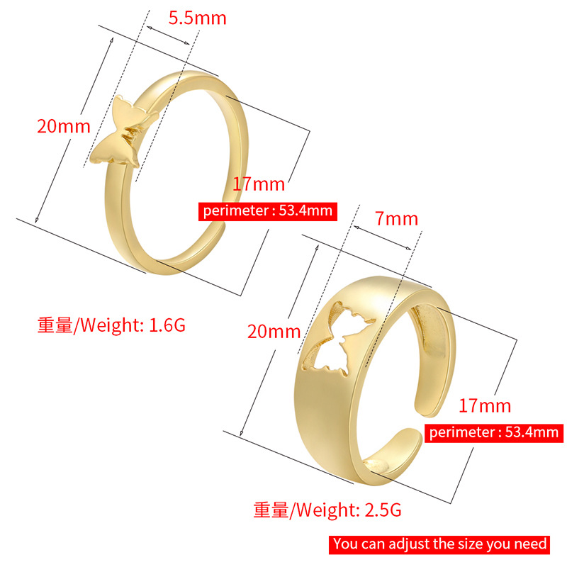 Glossy Copper Plated 18k Gold Ring Lightning Airplane Butterfly Pattern Couple Ring display picture 2
