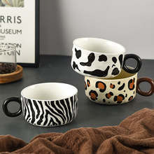 复古陶瓷冰淇淋杯带把手甜品杯高级感商用咖啡杯设计感小众高颜值