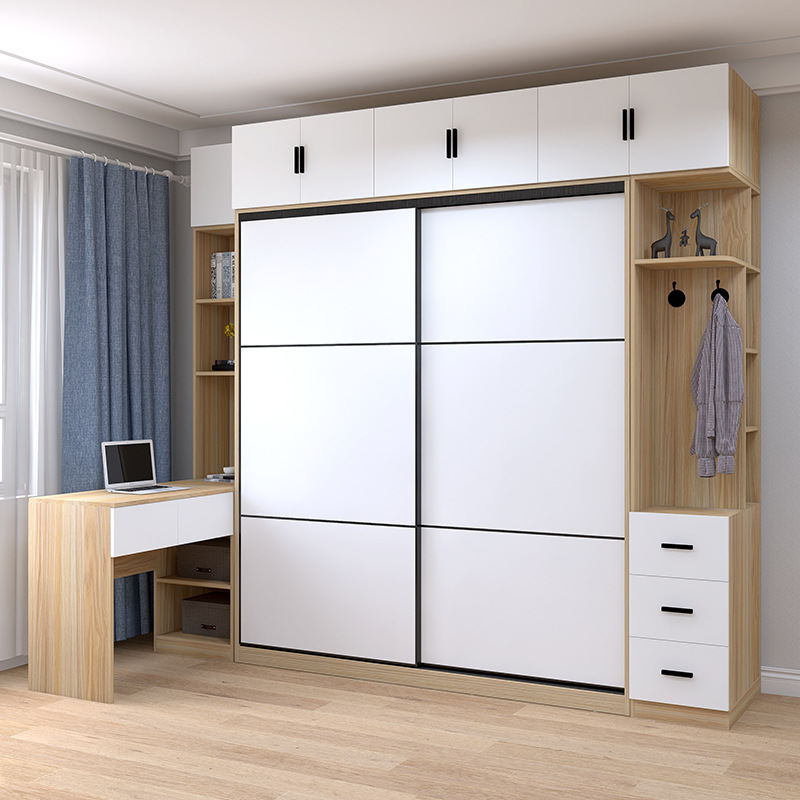 Sliding Door Wardrobe Desk Integrated Corner Small Apartment Solid Wood Dressing Table Sliding Door Corner Wardrobe Side Cabinet