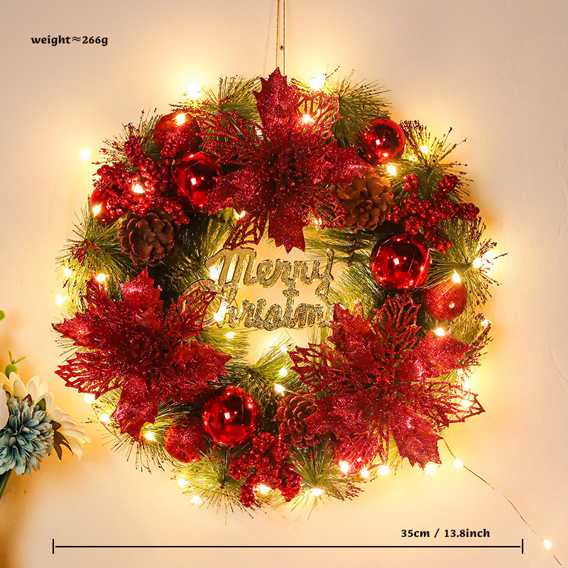 Corona de decoración de Navidad Corona de Navidad Ventana Decoración de sala de estar Colgador de puerta Accesorios de aguja de pino de alta gama al por mayor image 12