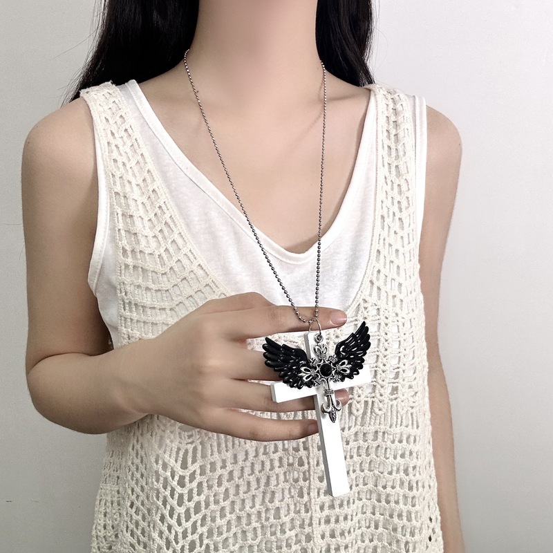 甜酷哥特风天使翅膀ins十字架项链女小众高级感轻奢y2k个性饰品潮|undefined