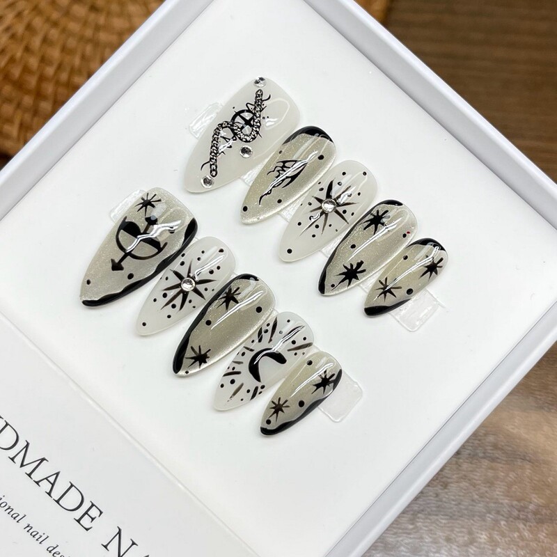 New Dark Handmade Gothic Style Wearable Nails Yabi Star Nail Patches Cross-Border European and American Nails Available for Wholesale