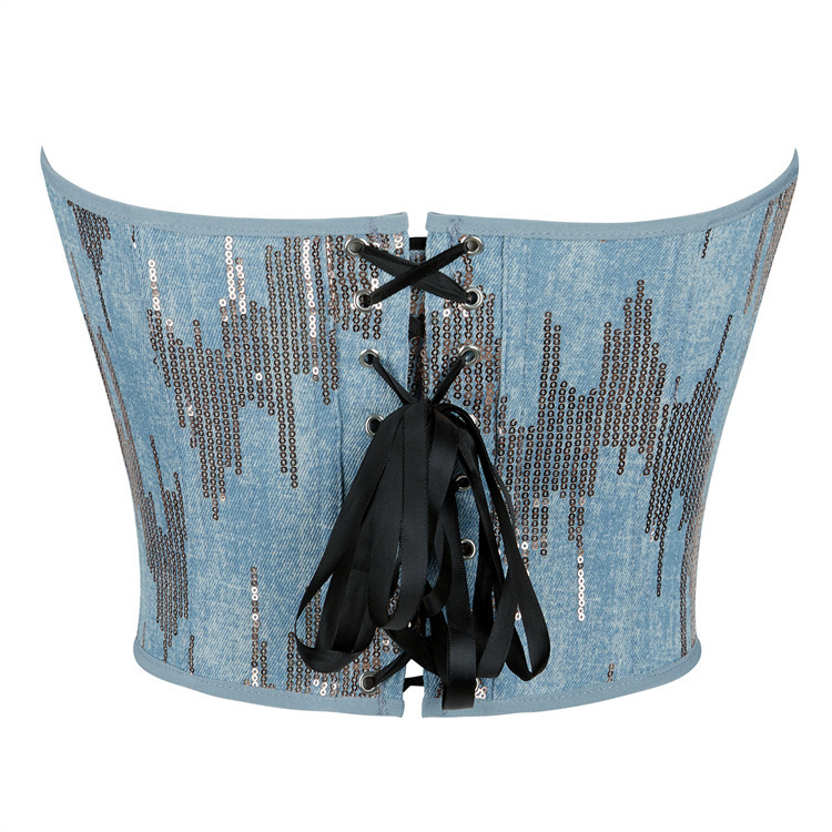 Nuevo estilo azul cremallera plateada esquinilla damas pechos cortes de corte corte corte corte de corte Amazon AliExpress transfronterizo