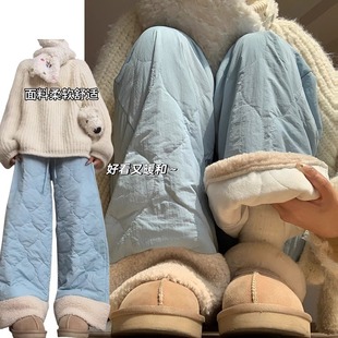 Clearance to pick up leaks ~ counter to withdraw foreign trade blue lamb velvet warm casual pants women's autumn and winter high waist cold-proof cotton pants