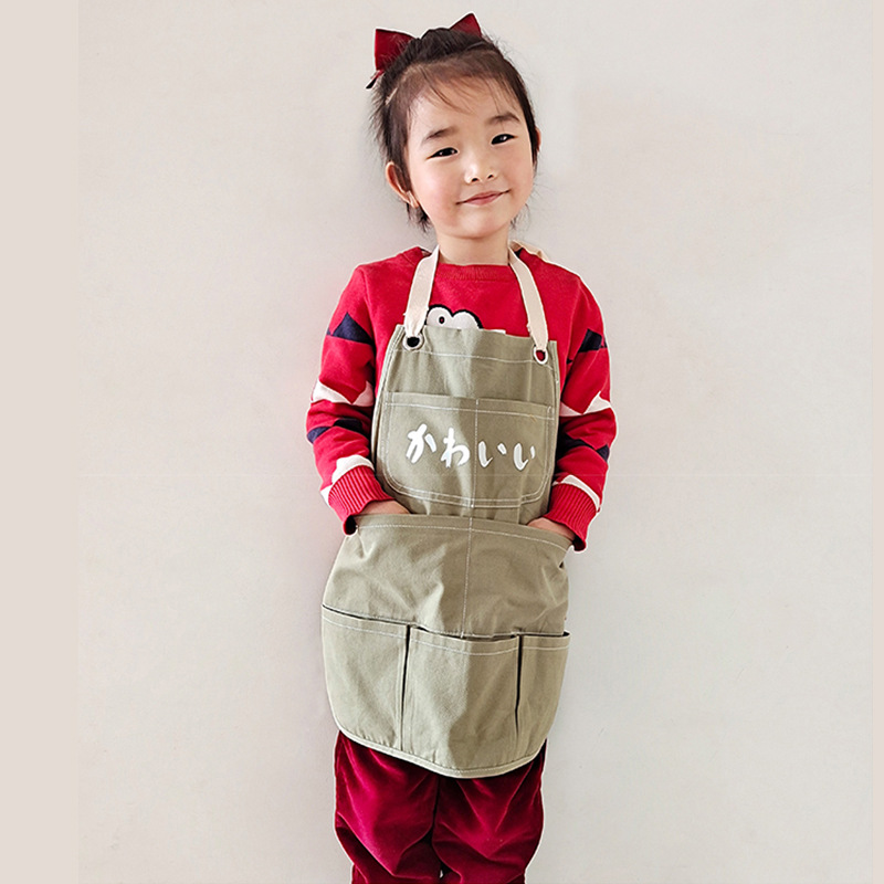 Delantal infantil de algodón Amazon con logotipo personalizado, pintura, caligrafía, delantal vaquero sin mangas para niños, personalización al por mayor