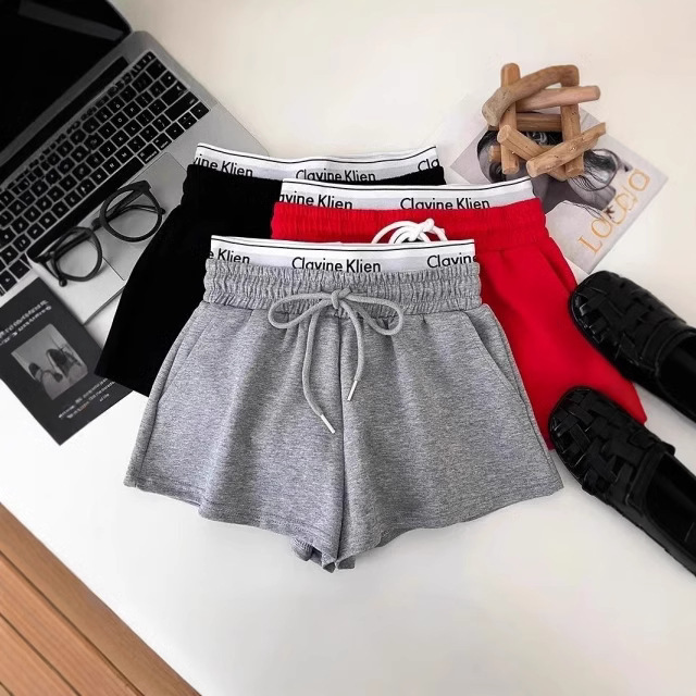 260g rayon air layer letter printed high waist slimming fake two-piece drawstring elastic shorts casual pants hot pants