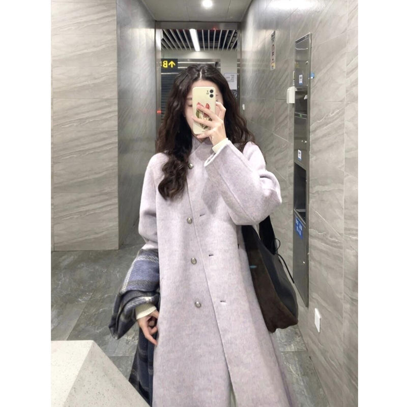 反季特惠呢子大衣女中长款2025新款温柔紫秋冬毛呢外套高级小个子
