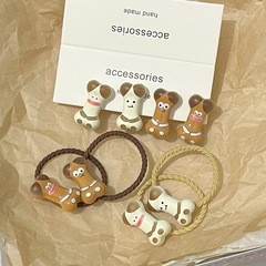 Autumn and Winter Coffee Brown Ugly Doll Bone Hair Clips Cute Girl Heart Rubber Bands Thumb Rings Milk Tea Color Famous Person Hair Accessories for Women