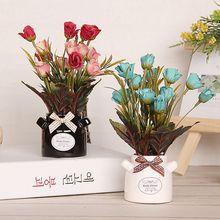 牛奶瓶 精致小花苞办公室办公桌 店铺装饰仿真盆栽假花 套装花