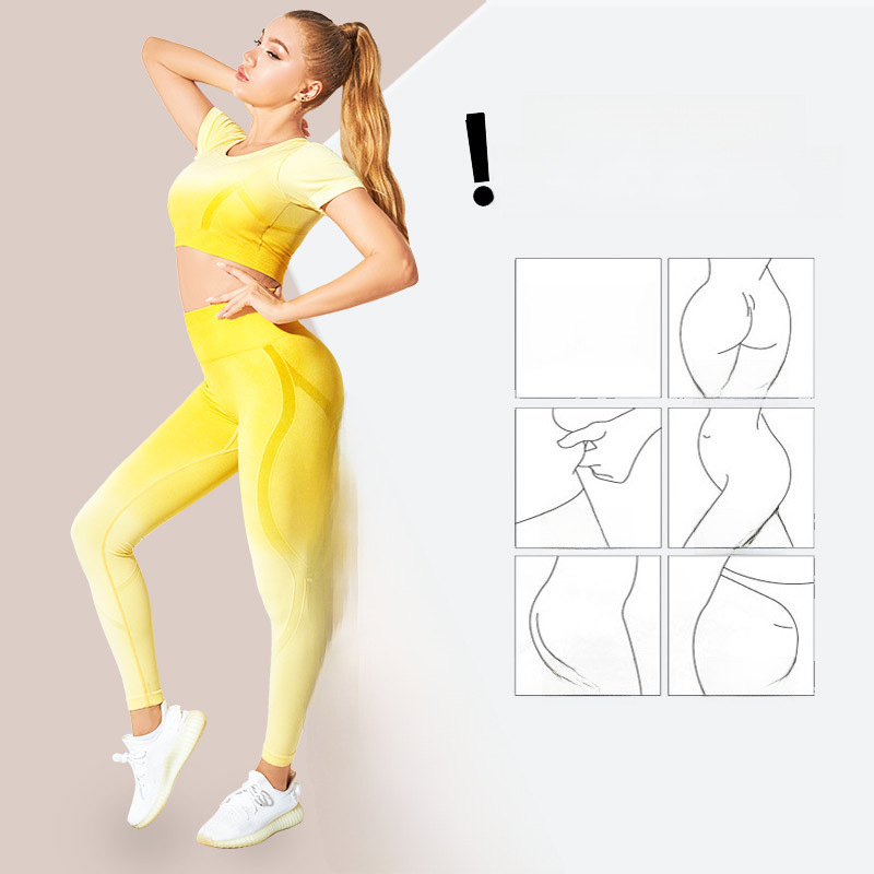 Internet Celebrant Gradient Yoga Suit Women's Seamless Tight-fit Sports Short-sleeved European and American Cross-border Dyed Fitness Suit