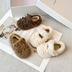 儿童冬季鞋女童棉鞋外穿毛毛鞋2025新款加绒豆豆鞋蝴蝶结平底保暖