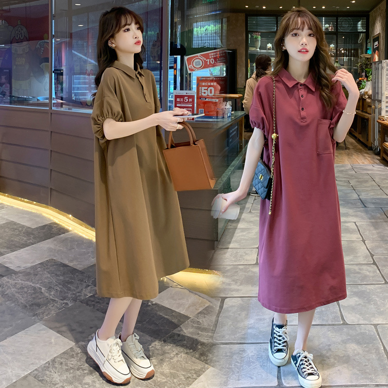 妊婦服の夏服のワンピースの長い綿のtシャツの韓国版のゆったりした妊婦のスカートの夏の膝の長いスカートの夏のスカート|undefined