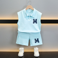 Boys summer sleeveless suit 2024 new children's clothing handsome boy sports children polo summer clothes trendy