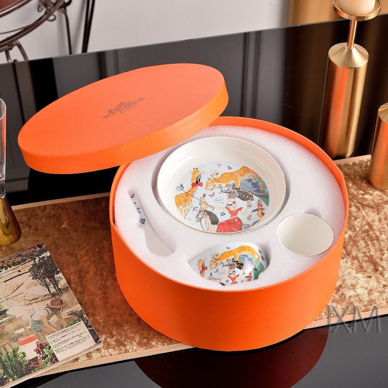 エマ家越境新商品夢幻サーカス食器皿食器5点セットかわいい子供骨磁器創意茶碗|undefined