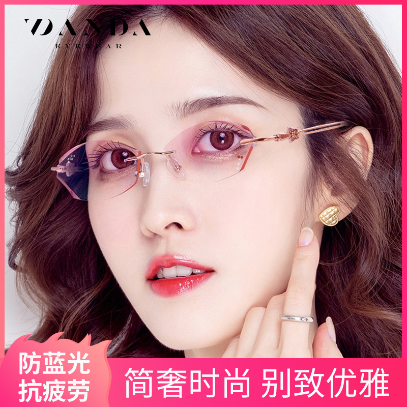 Tiktok mismo gafas de presbicia DY8101 Diamante de corte de Diamantes anti-azul de la luz gafas de presbicia elegante de moda sin marco gafas