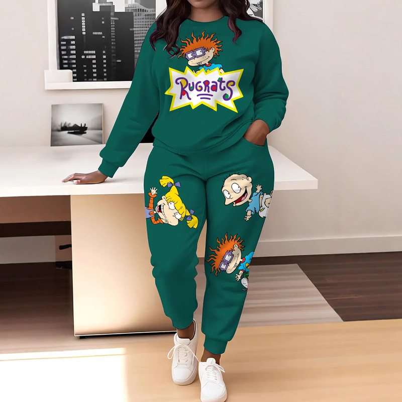 New Cross-Border Ladies Round Neck Sweatshirt Suit Autumn and Winter 3D Digital Printing