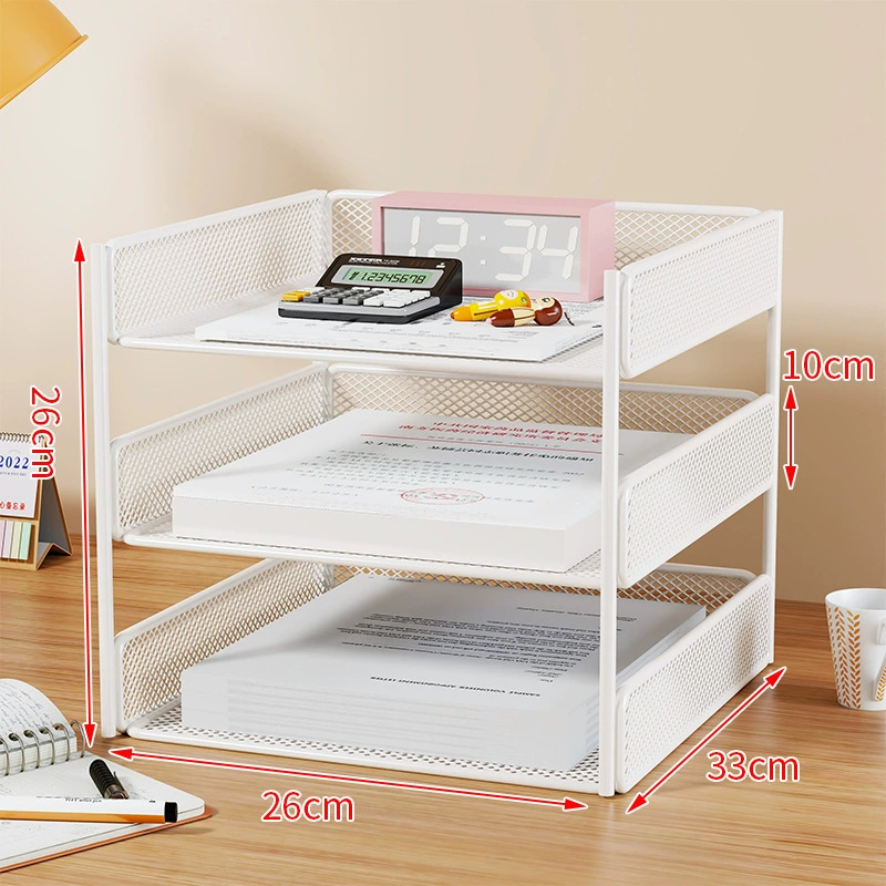 Metal document organizer — reinforced mesh storage box, 2–5 tiers, vertical or horizontal layout