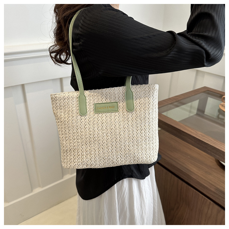 Handmade Rattan Shoulder Bag With Leather Trim And Seagrass_voghion.com
