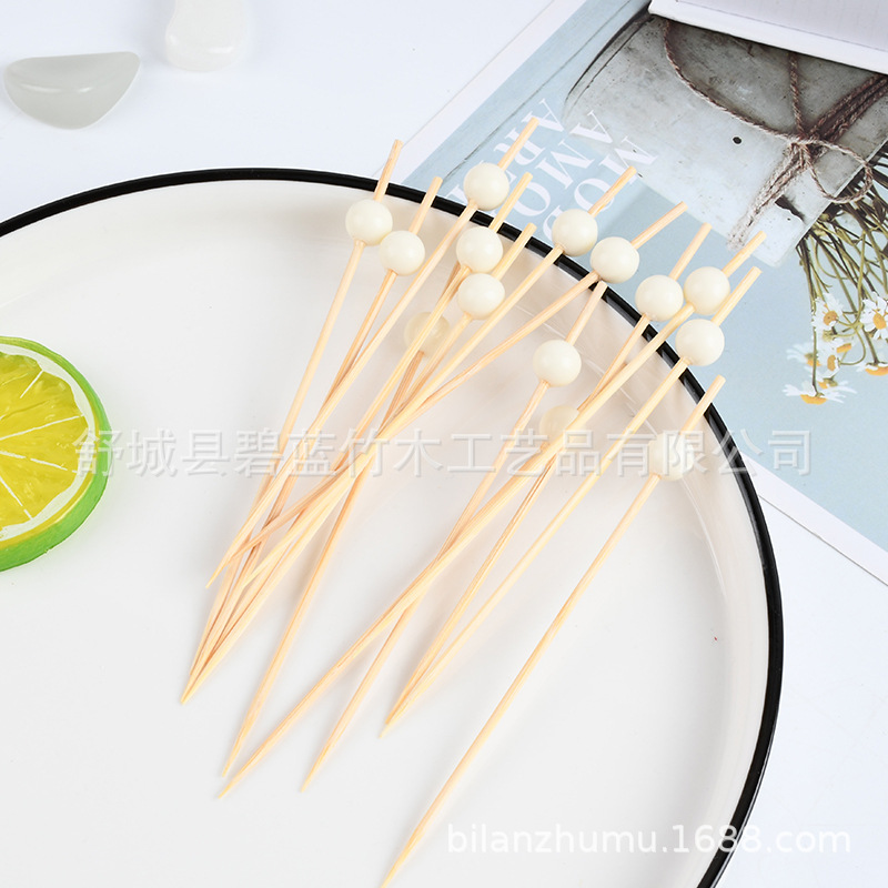 Cuentas blancas desechables horquilla de fruta bocadillos de fruta palillos de dientes artísticos palillos de bambú fabricantes
