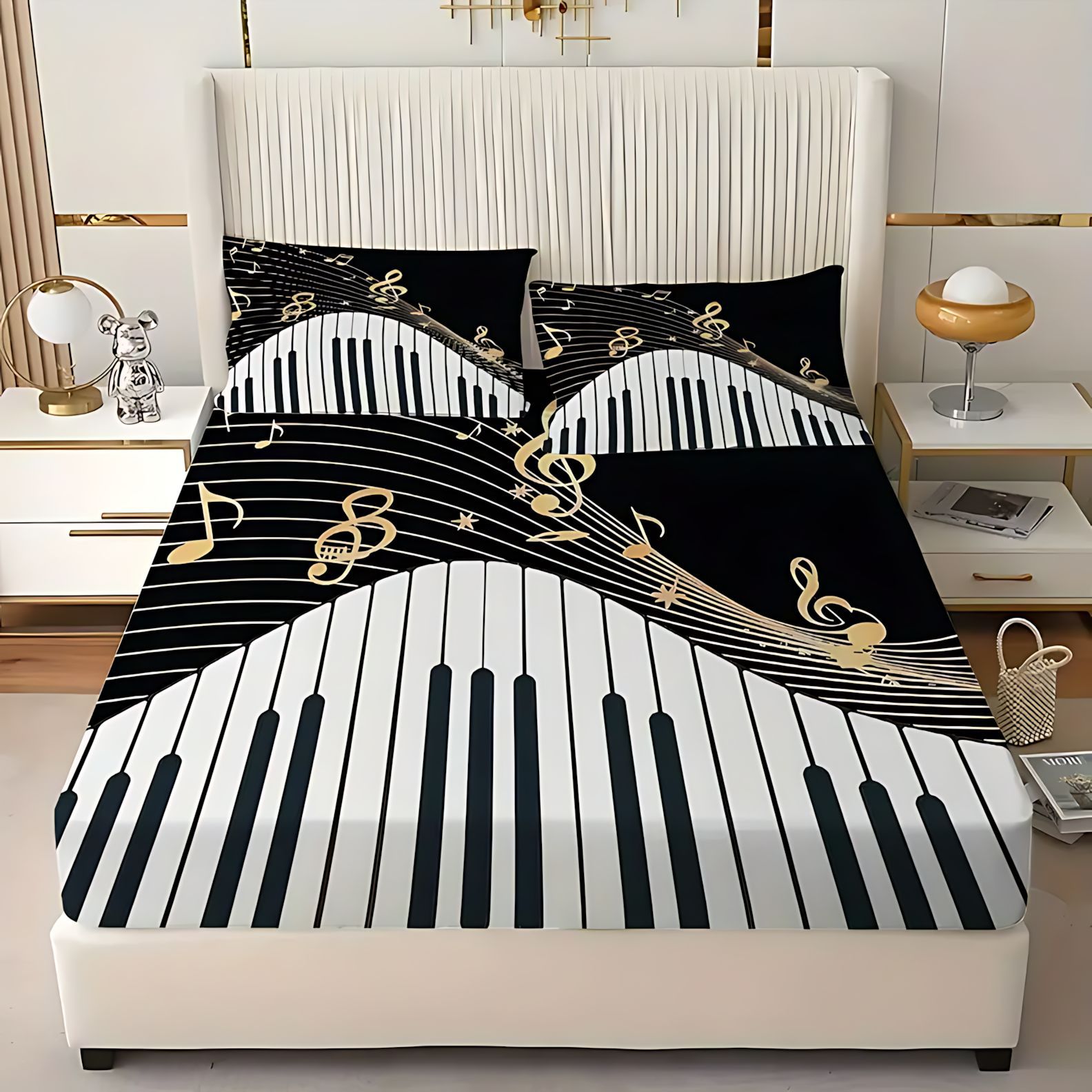 TEMU / JIT partitura nota patrón de impresión digital HD cama cama de cama kit de ropa de cama visita a casa transfronteriza