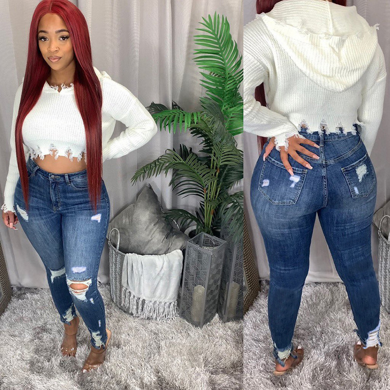 490g Weight Women's Holiday Daily Streetwear Solid Color Full Length Washed Jeans