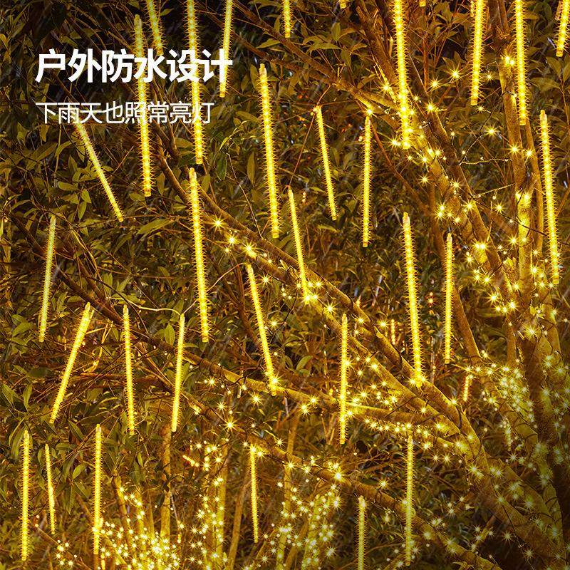 En stock solar brillante lluvia de meteoros LED Cadena de luz al aire libre linterna camping carpa Navidad luz decorativa