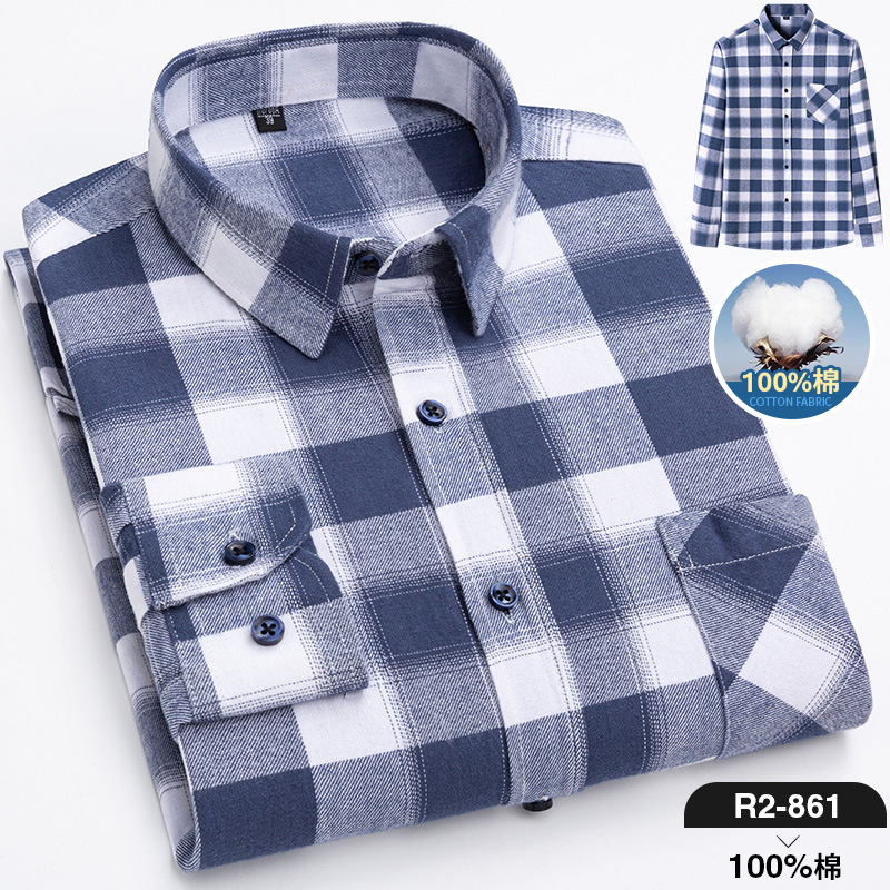 2024 nuevo Algodón puro cepillado camisa de manga larga a cuadros de los hombres de estilo coreano transpirable camisa de moda casual en stock ropa de hombre