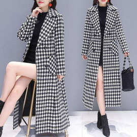 2025新款chi毛呢外套冬千鸟格C显瘦过膝长款复古港味呢子大衣女