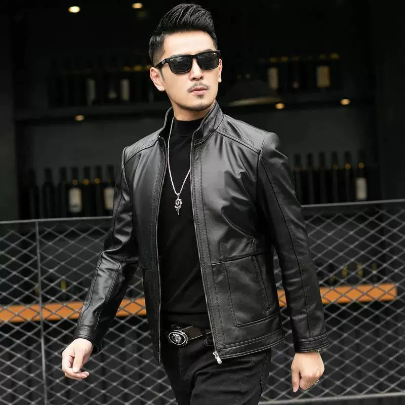 Cowhide leather jacket, genuine leather, Korean style, spring–autumn