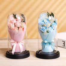 母亲节礼盒520永生花干花束玻璃罩玫瑰花香皂花送女友实用摆件