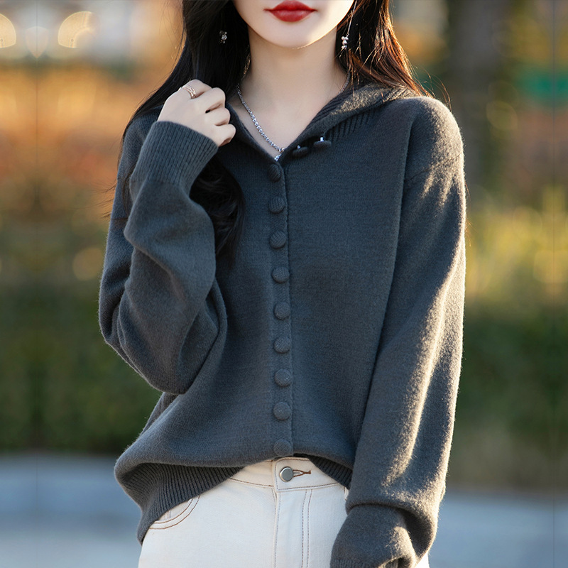 大码女装秋季新款2025年小众设计感百搭纯色时尚连帽针织开衫上衣|undefined
