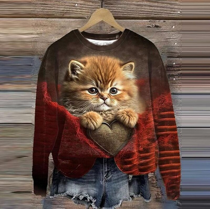 Cross-border custom women's sweater sweatshirt leopard print Valentine's Day casual round neck long sleeve top micro elastic autumn and winter