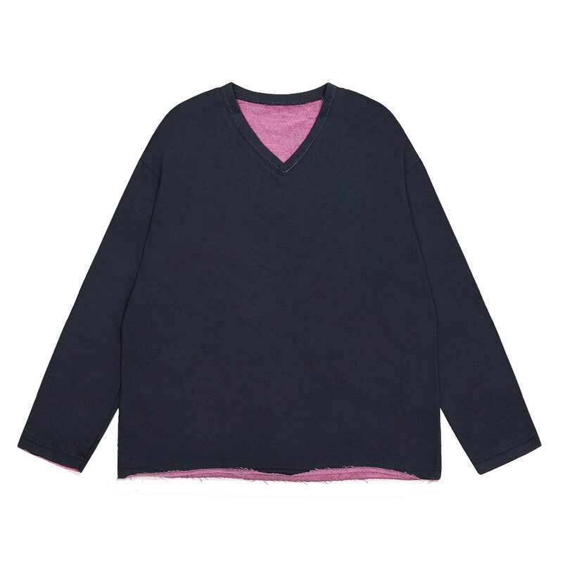 春と秋の新作 LF 刺繍スモールロゴクラシックダブルカラーラウンドネックルーズカップル V ネックレイジースウェットシャツ|undefined