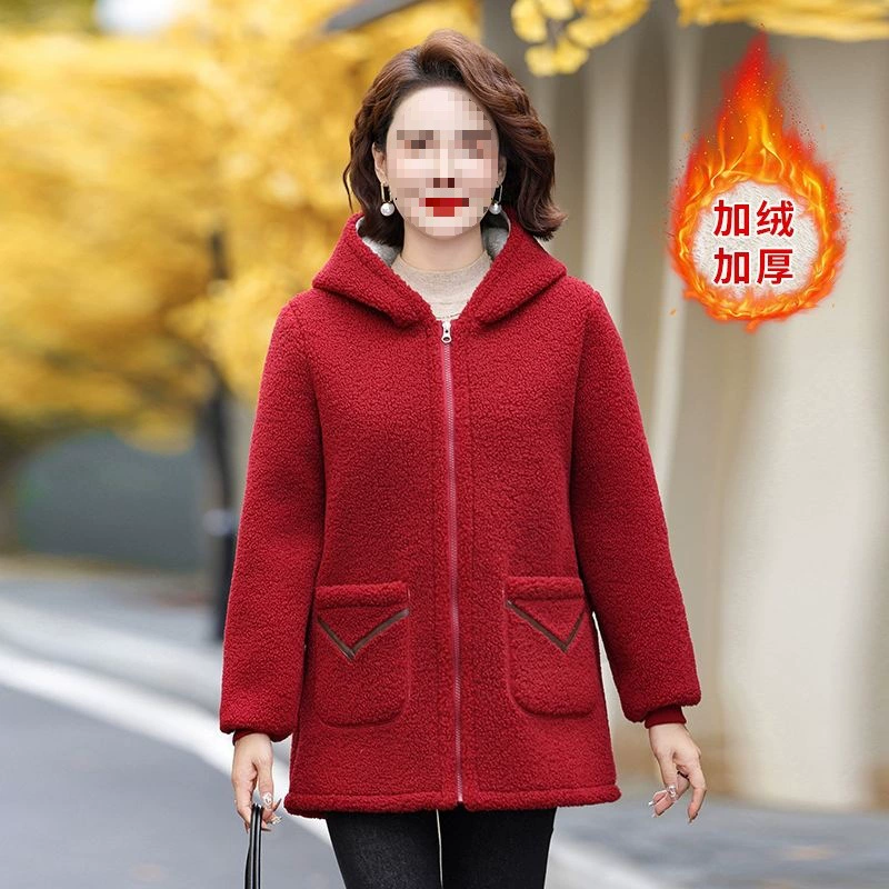 Velvet fleece down jacket, for middle age, increased thickness