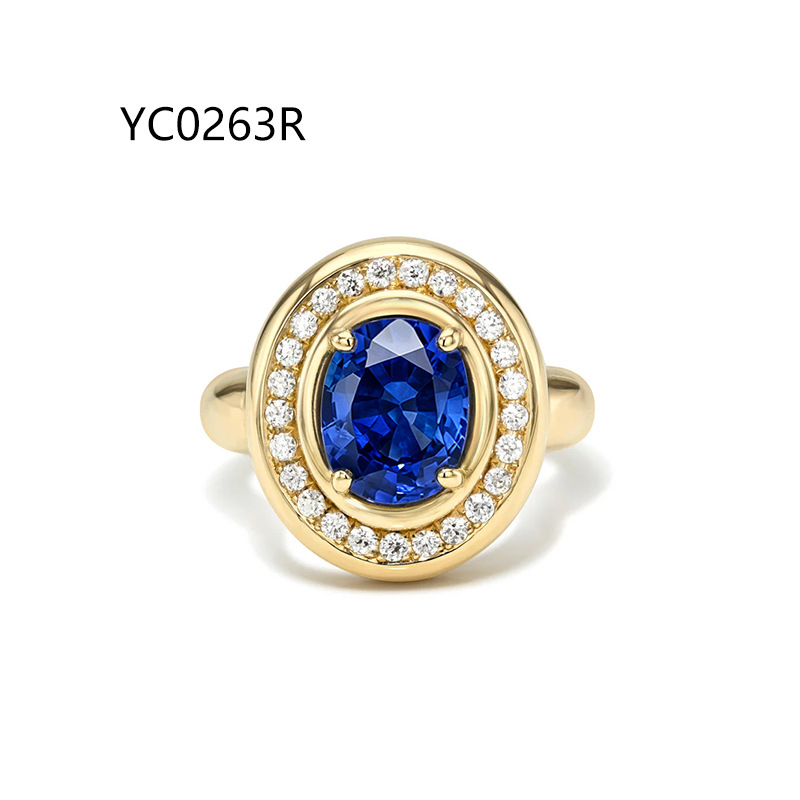 European and American Cross-Border 3-Carat Egg-Shaped Cultured Sapphire Ring for Men, S925 Sterling Silver Plated with 18K Gold, Colorful Gemstone Wedding Ring for Women
