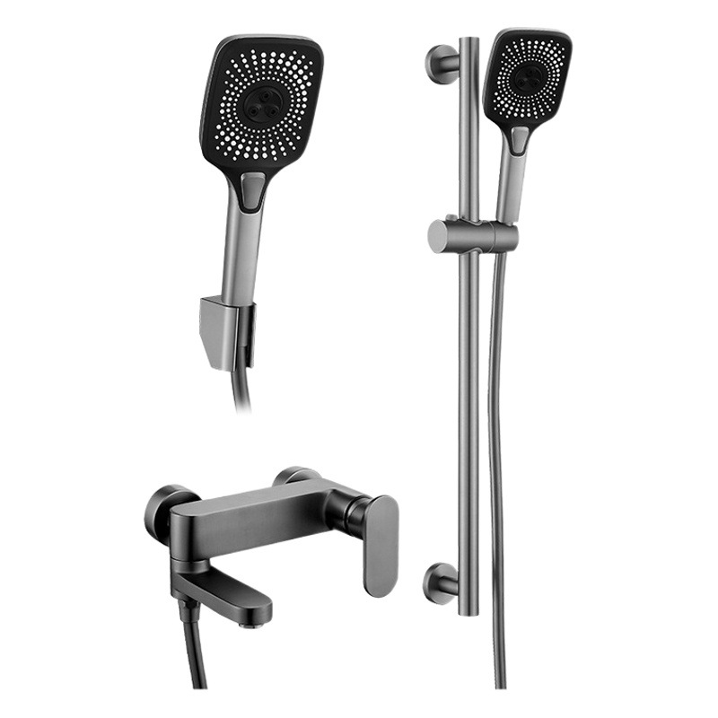 Juego de ducha de latón, baño simple dividido, válvula mezcladora de temperatura constante, pistola de baño, grifo de ducha de hotel gris