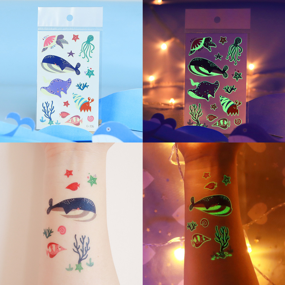 Nocturno marino animal tatuaje pegatinas impermeables, protección ambiental, seguridad infantil, pegatinas de dibujos animados adorables, al por mayor en stock transfronterizo