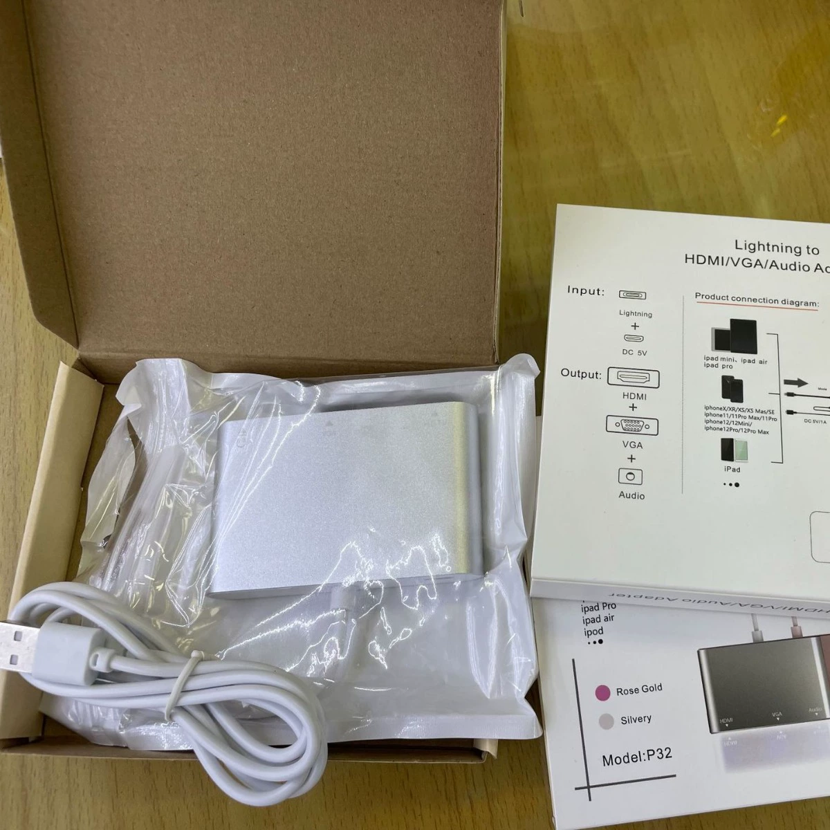 Подходит для iPhone 8 ~ 14, HDTV+VGA адаптер, конвертер экрана телефона, P32 X6L