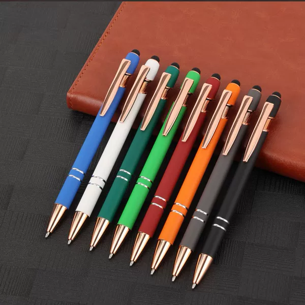 Creative pressing aluminum rod spray glue multi-color pen laser carving engraved logo gift metal press ballpoint pen