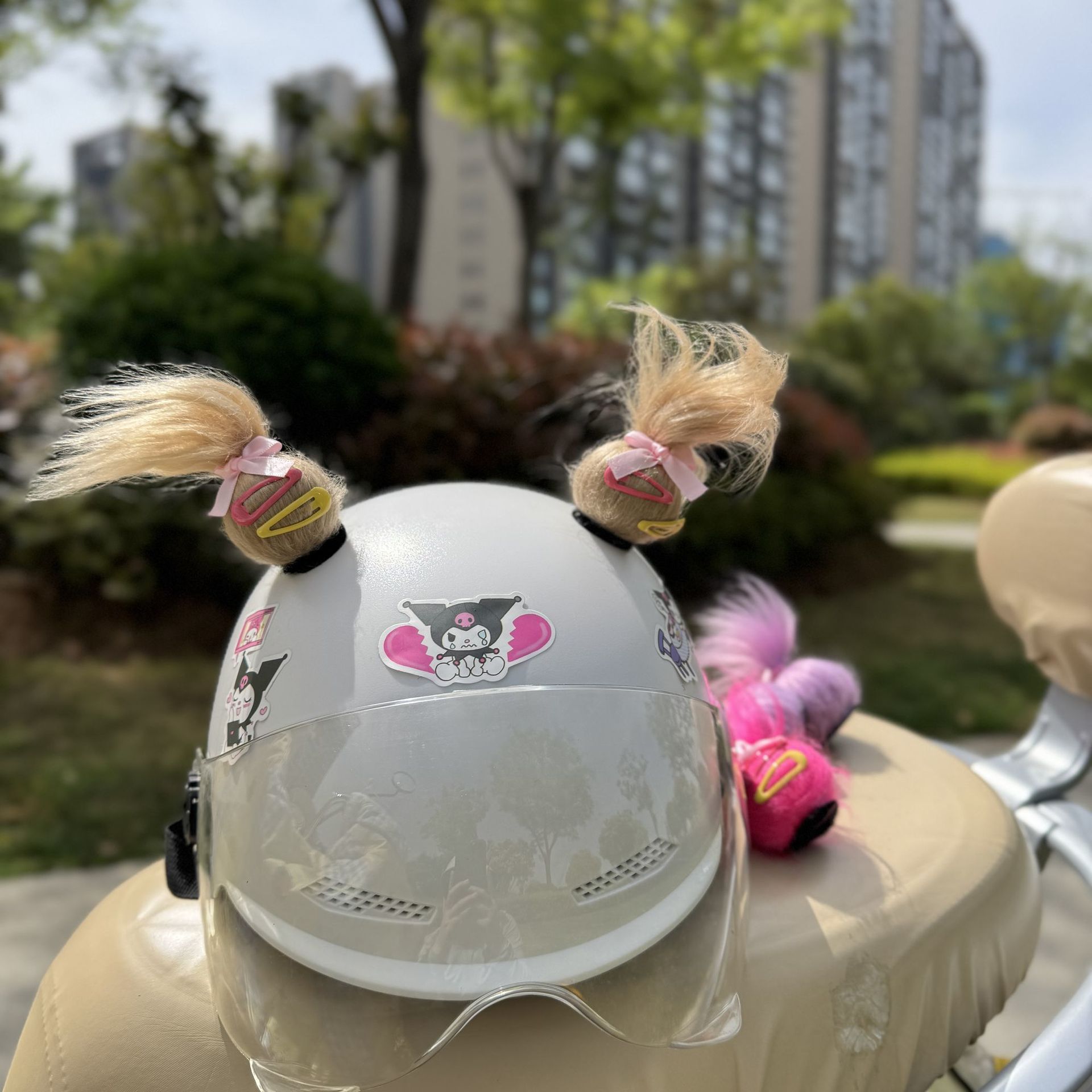Creative Funny Helmet Accessories Electric Car Decoration Cute Bun Hairpin