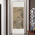唐伯虎唐寅山水人物画国画丝绸卷轴画新中式书法茶楼装饰字画
