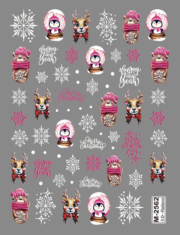 最新のクリスマスレリーフシリーズ爪貼り5D立体レリーフサンタクロースクリスマスツリークリスマス動物ネイルアート|undefined