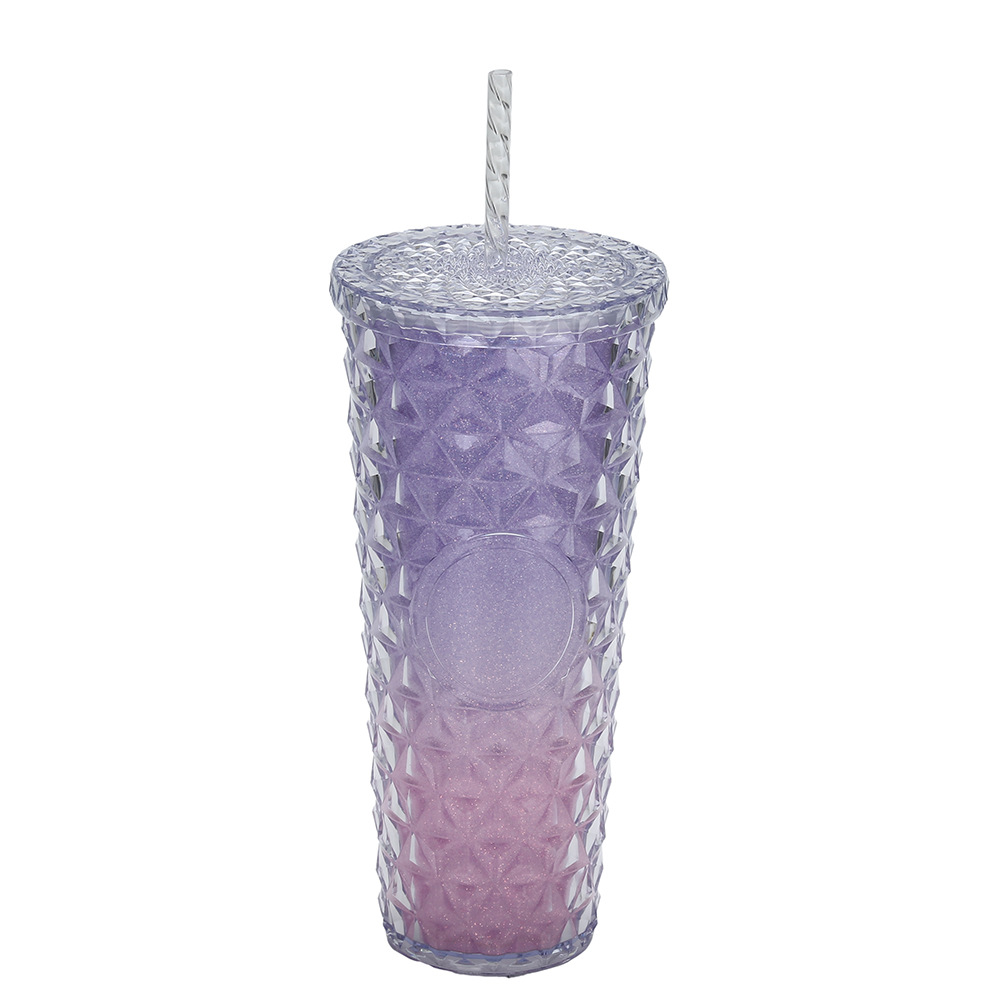 Vaso de Plástico con Pajita de Plástico PS Doble Capa y Ecológico para Oficina y Hogar