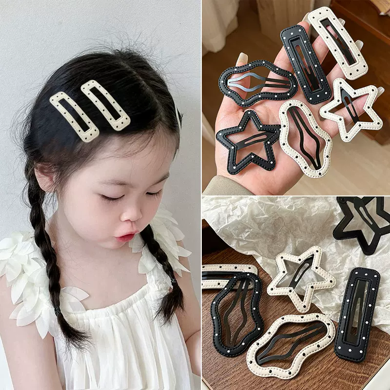 新款黑白波点皮质五角星发夹云朵BB夹侧边刘海夹边夹发卡碎发夹子