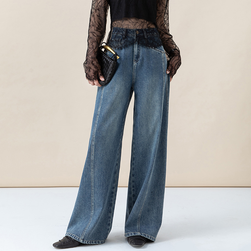 经典百搭宽松直筒牛仔裤2025新款气质通勤阔腿设计感女长裤