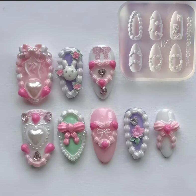 French-Style Cream Skirt Edge Nail Art Silicone Mold, Wearable Nail Silicone Carving Decoration Tool, Nail Decoration Grinding Tool