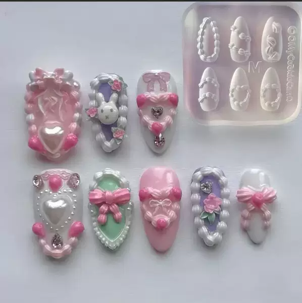 French-Style Cream Skirt Edge Nail Art Silicone Mold, Wearable Nail Silicone Carving Decoration Tool, Nail Decoration Grinding Tool