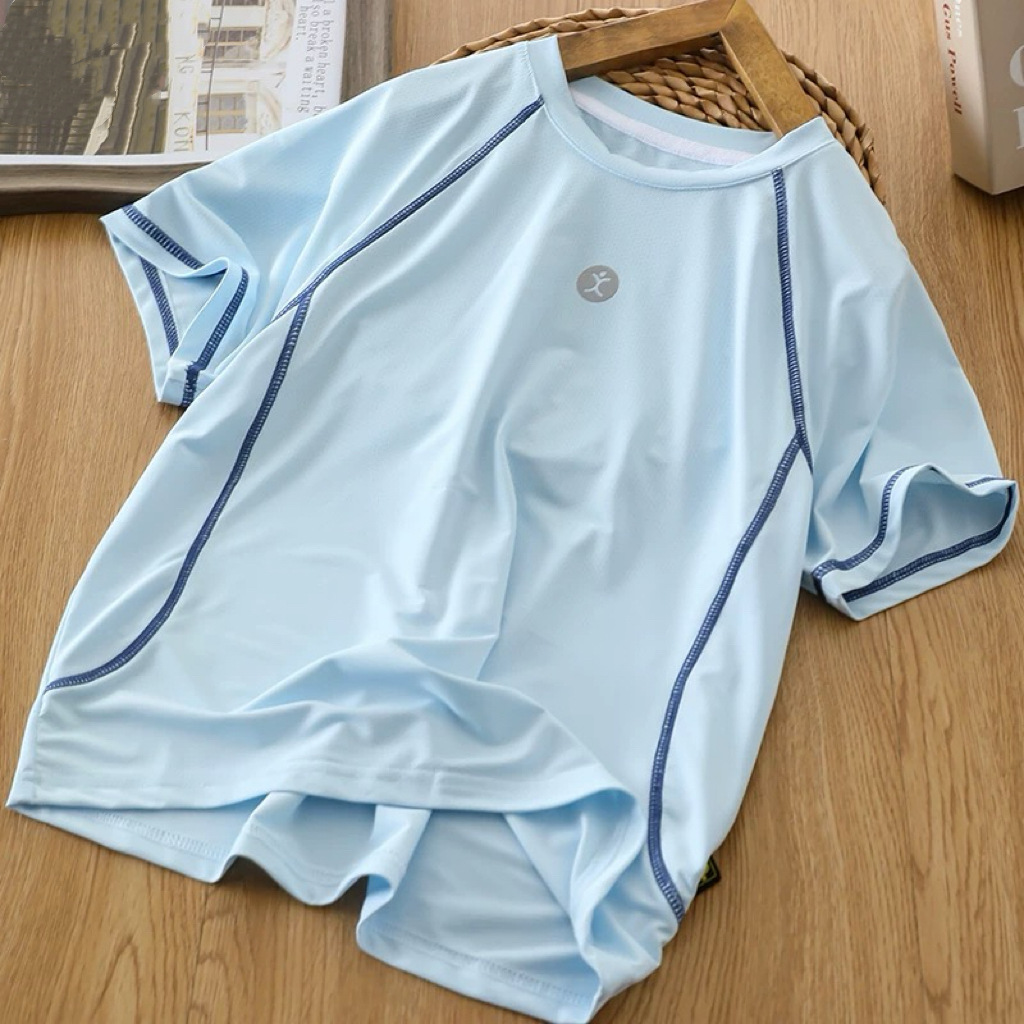 Boys' short-sleeved T-shirt, seamless, for medium and large children, sun-protective, quick-drying, summer style, lightweight outdoor top.